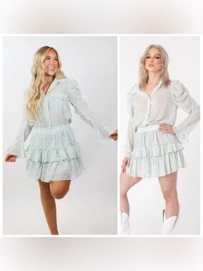 Sincerely Ours Harlow Mint Python Ruffle Mini Dress Medium Flowy